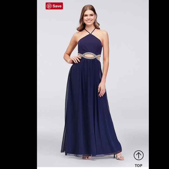 Pearl cutout Navy Blue Prom Dress- David’s Bridal - Picture 4 of 8